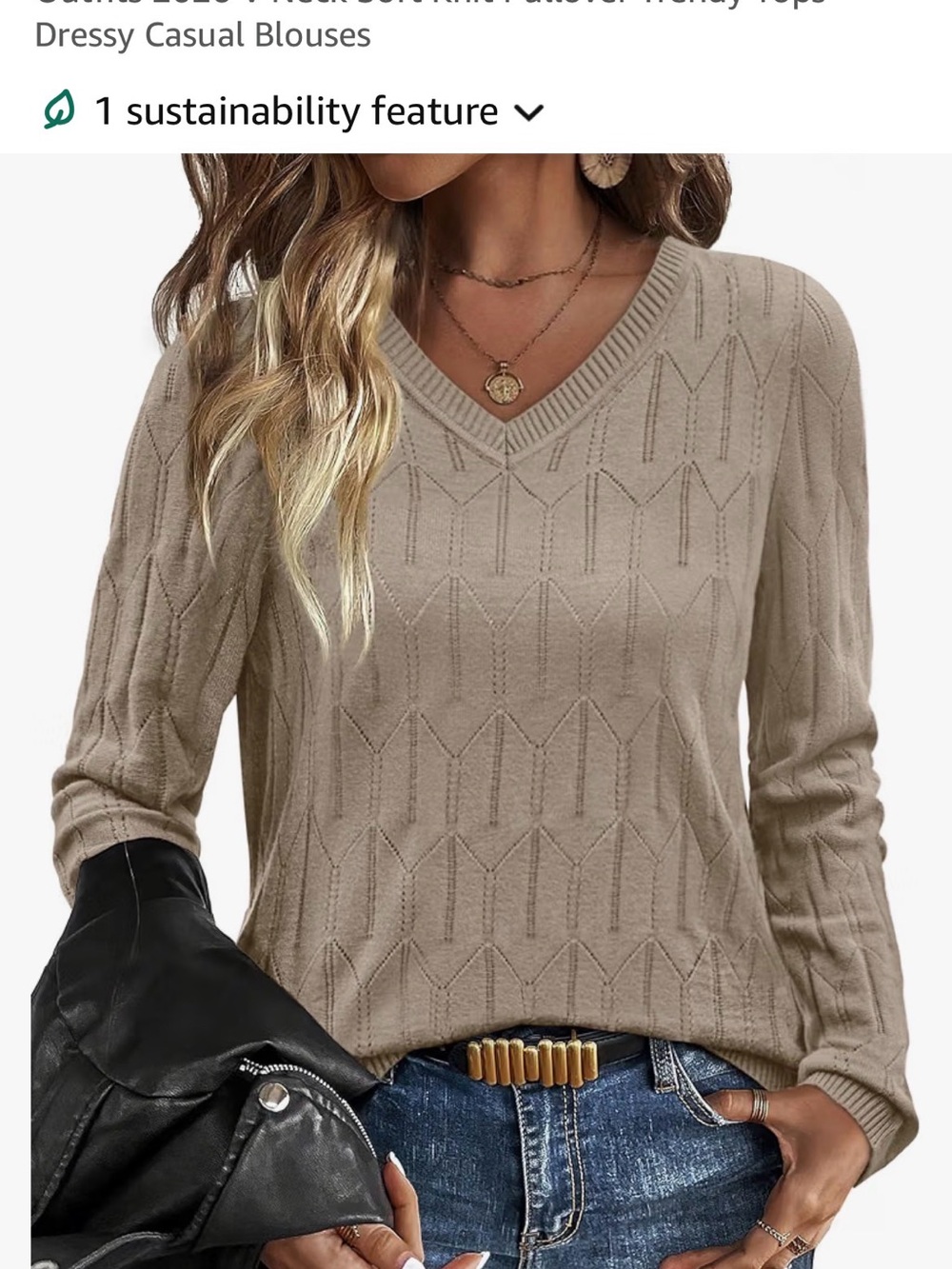 Ofeefan light brown v neck women’s sweater - Picture 3 of 3